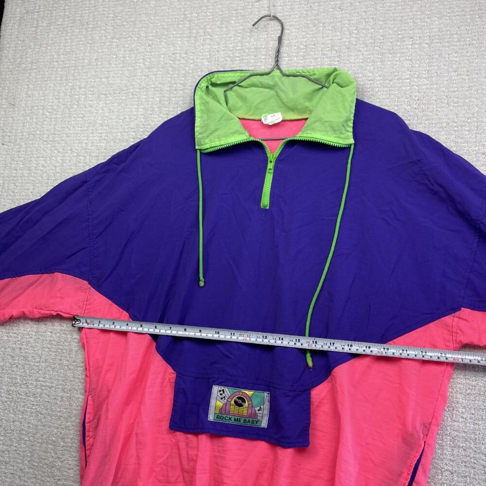 VTG "Rock me Baby" Patch Windbreaker Jacket Sz L Colorblock 90 Neon Bright Retro - Picture 9 of 16